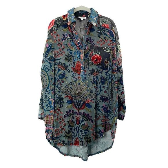 ADORE burnt crushed velvet floral tunic top‎ Size M boho artsy - Picture 1 of 8